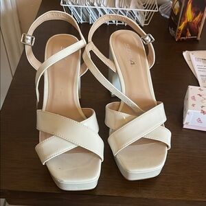 Soda Cream Heeled Sandals with Crisscross Straps